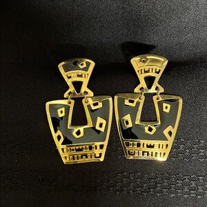 Geometric Gold and Black Earrings